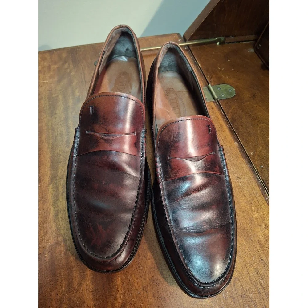 Tod's Men's Reddish Brown Leather Penny Loafer Driving Shoes 9.5 $895